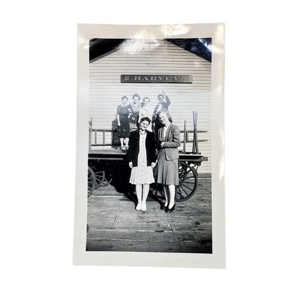 Vtg Ladies Posing at Harvey Train Station Original Monochrome Photography Found - Picture 1 of 4